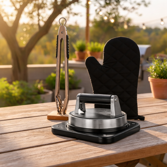 SmokeFree Combo: Premium Tongs – Heat-Resistant Gloves + Burger/Meat Press
